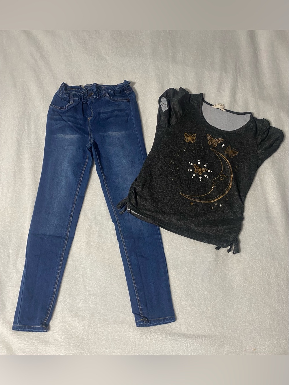 Girls 2-Piece Outfit Set: Beautees Jeans (Sz 7) & Emma & Elsa Celestial Top (Sz